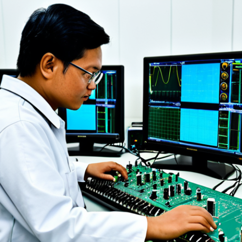 **

"A Malaysian engineer in a clean, modern electronics lab, fully clothed in appropriate attire, working on an FPGA development board, surrounded by oscilloscopes and testing equipment. Professional, safe for work, appropriate content, perfect anatomy, correct proportions, well-lit, demonstrating a family-friendly and professional environment."

**