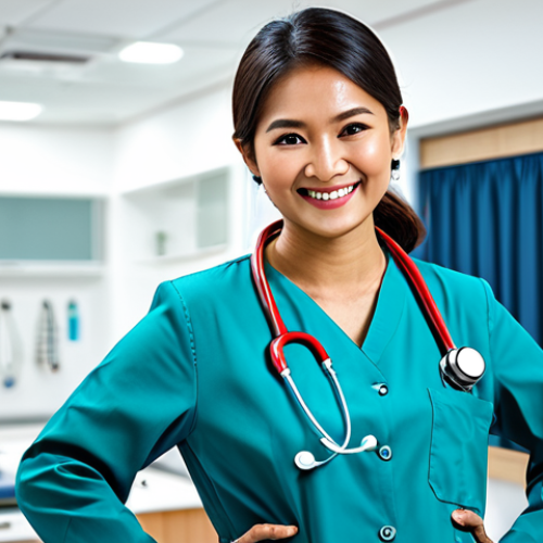 **

"A professional Malaysian doctor, fully clothed in a modest baju kurung, smiling warmly in a bright, modern clinic. Stethoscope around neck. Safe for work, appropriate content, professional, perfect anatomy, natural pose, well-lit, high resolution."

**